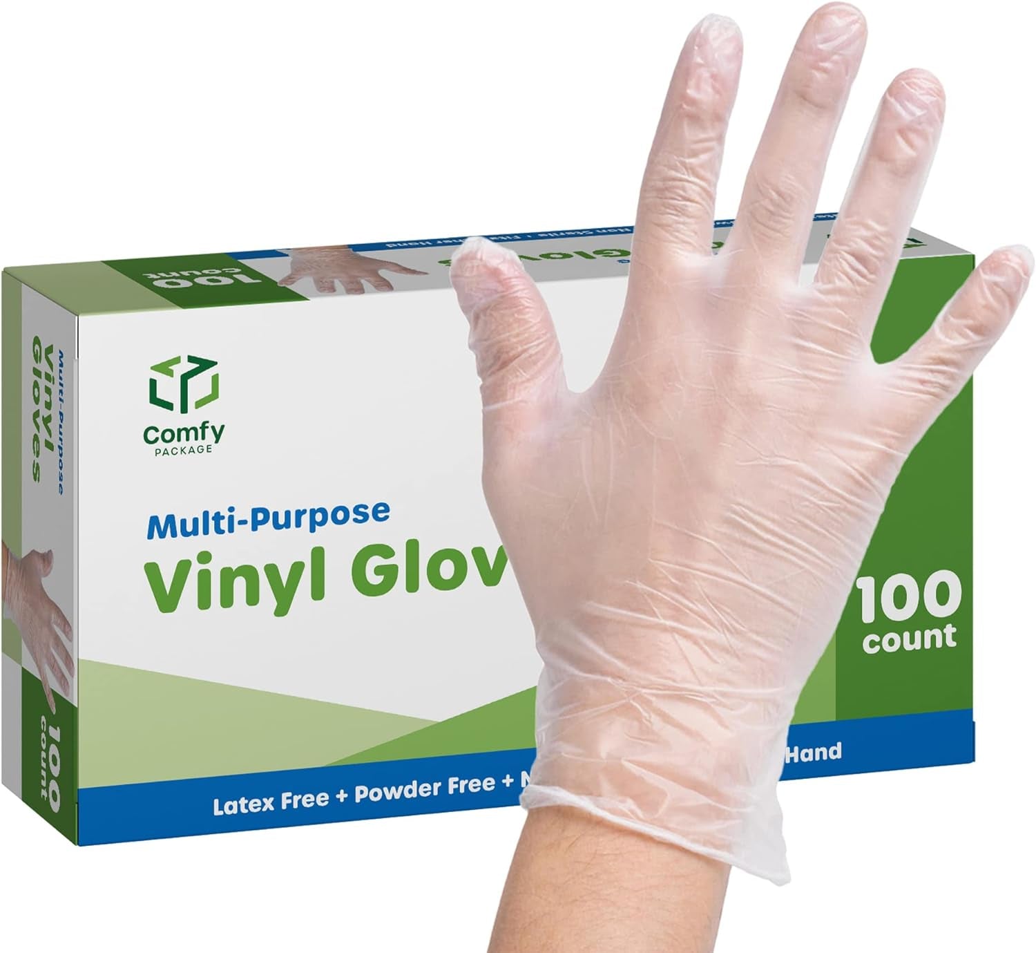 Clear Powder Free Vinyl Disposable Plastic Gloves [100 Pack]